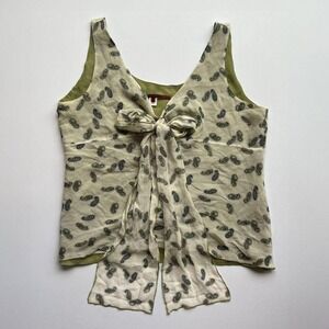 Y2K Vintage Tape‎ Measure Silk V-Neck Babydoll Top Paisley Pattern